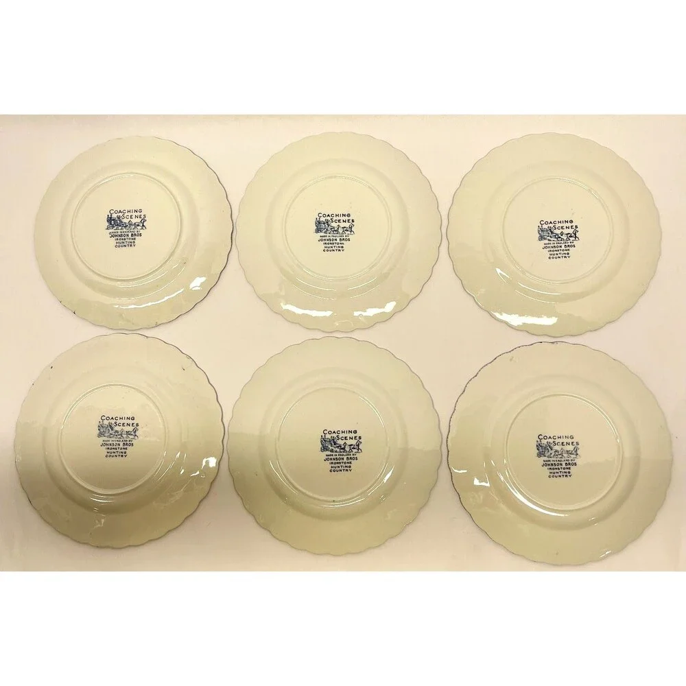 Johnson Brothers Blue Coaching Scenes Hunting Country Set (6) 6
